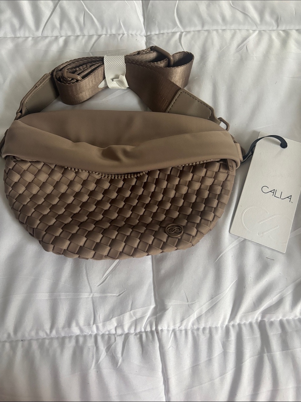 CAlia Woven belt Bag in Taupe Brown